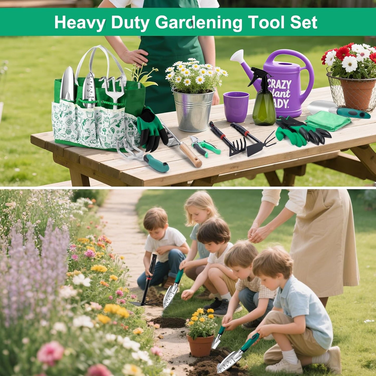 Garden Tool Set for Women, 12pcs Heavy Duty Gardening Tools, Cute Gard