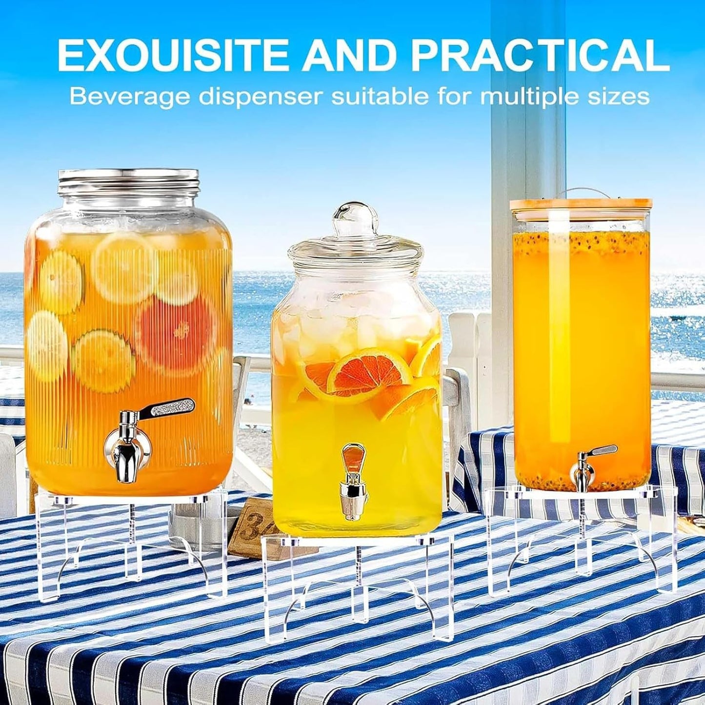 3 Pack Acrylic Beverage Dispenser Stand Fits Up to 7.1 Inch Glass Drink Dispensers, Durable 5-Leg Acrylic Holder for Water Jugs, Plant Stands, Cake Displays Perfect for Parties, Catering