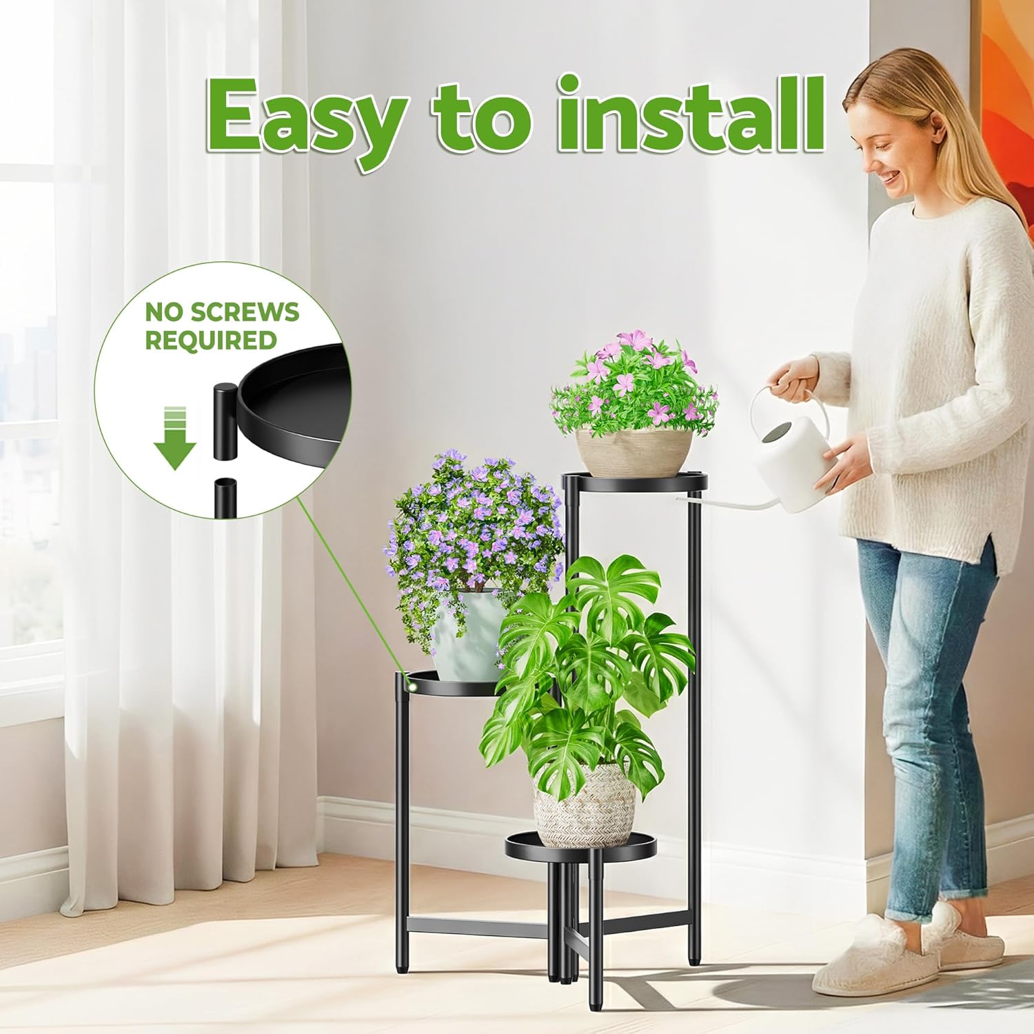3 Tier Large Plant Stand Indoor with 7.9 Inch Wide Tray, Tiered Corner
