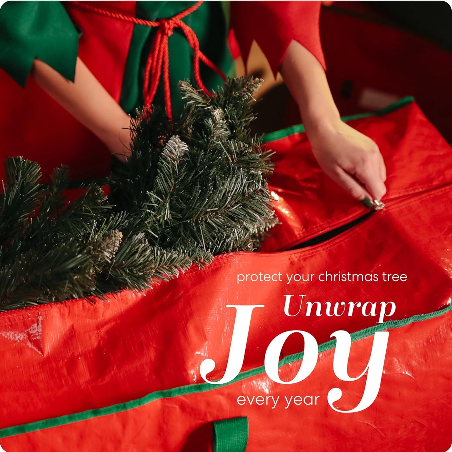 Christmas Tree Storage Bag - Stores 7.5 Foot Artificial Xmas Holiday Tree, Durable Waterproof Material, Zippered Bag, Carry Handles. Protects Against Dust, Insects and Moisture (Red)