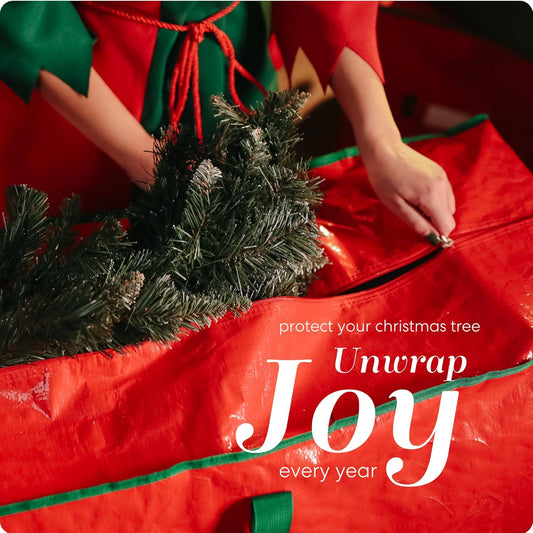 Christmas Tree Storage Bag - Stores 7.5 Foot Artificial Xmas Holiday Tree, Durable Waterproof Material, Zippered Bag, Carry Handles. Protects Against Dust, Insects and Moisture (Red)