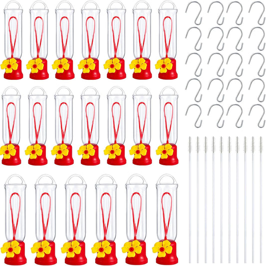 Sunnyray 10 Pack Small Hummingbird Feeder for Outdoors Mini Plastic Feeders with S Hook and Cleaning Brush for Outdoors Window Hanging