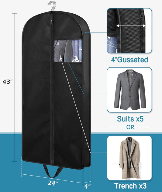 KIMBORA 43" Suit Bags for Closet Storage and Travel, Gusseted Hanging Garment Bags for Men Suit Cover With Handles for Clothes, Coats, Jackets, Shirts（3 Packs）