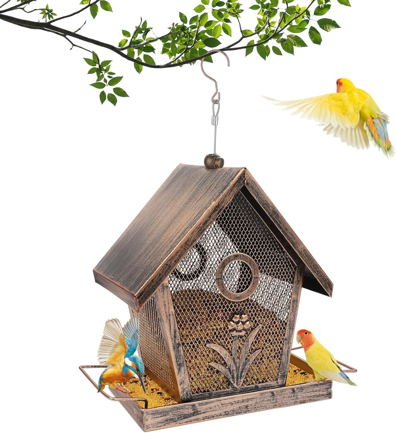 Bird Feeder, Metal Bird Feeders for Outdoors Hanging, Small Wild Birdfeeder for Outside Garden Yard Backyard, 2.5LB Capacity