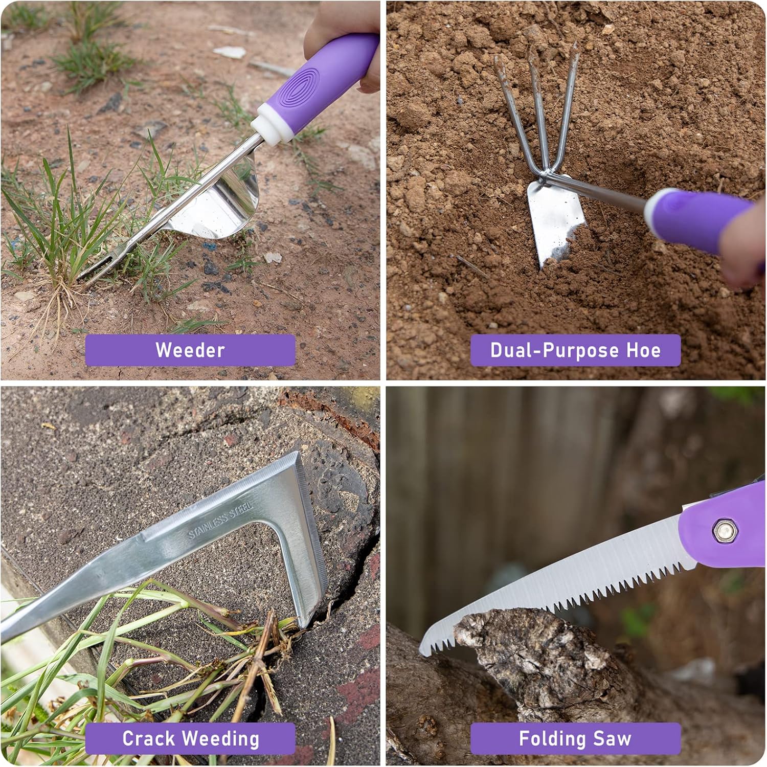 Purple Garden Tool Set Gardening Items for Women - 11PCS Heavy Duty Ga