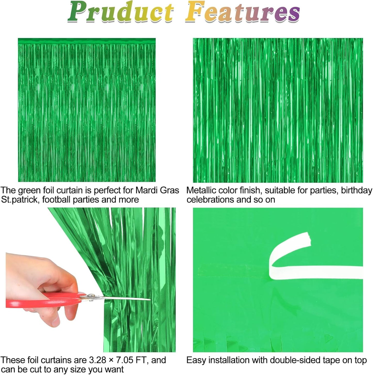 2 Pack Tinsel Backdrop, 3.28 FTx7.05 FT Green St Patricks Day Party Decorations, Metallic Backdrop Curtains Tinsel Curtains Streamer Backdrop, Party Supplies Wall Decor for St. Patricks Party Birthday