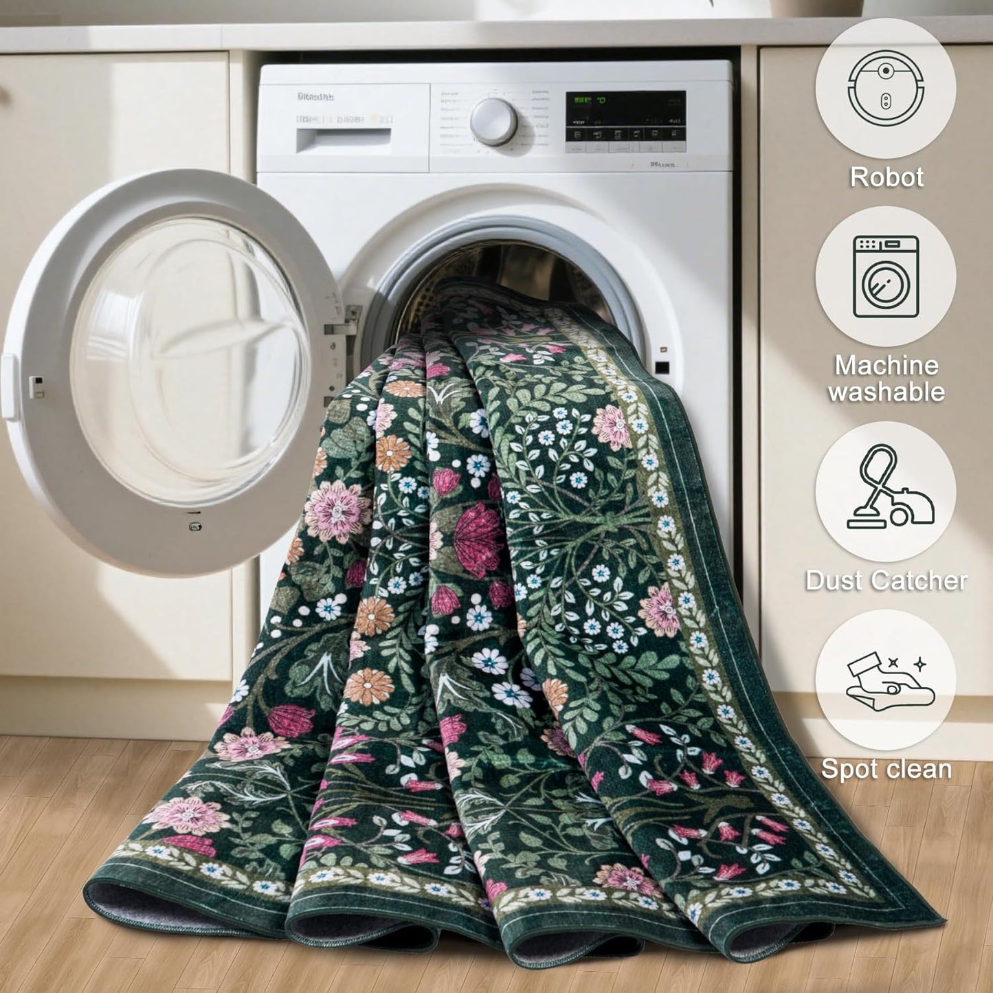 8x10 Area Rugs for Living Room: Floral Washable Rug Vintage Large Soft