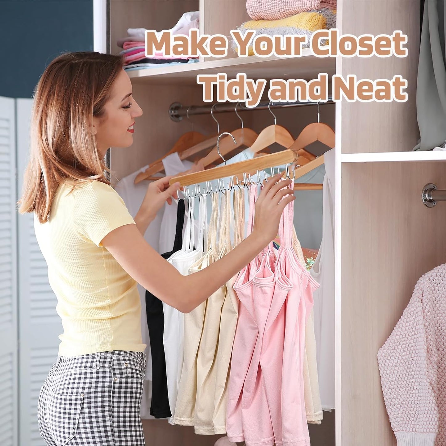 2 Pack Bra Hanger for Closet Organizer, Premium Wooden Tank Top Hangers with 36 Foldable Hooks, 360° Rotating Design, Space Saving Storage for Tank Tops, Bras, Scarves and More