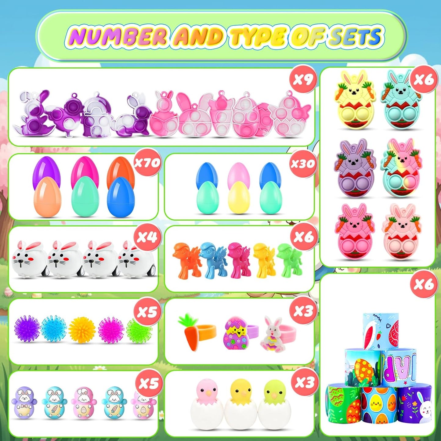BicMan Prefilled Easter Eggs with Toys, 100 Pcs Plastic Easter Eggs Set, Easter Basket Stuffers for Egg Hunt and Party Activities