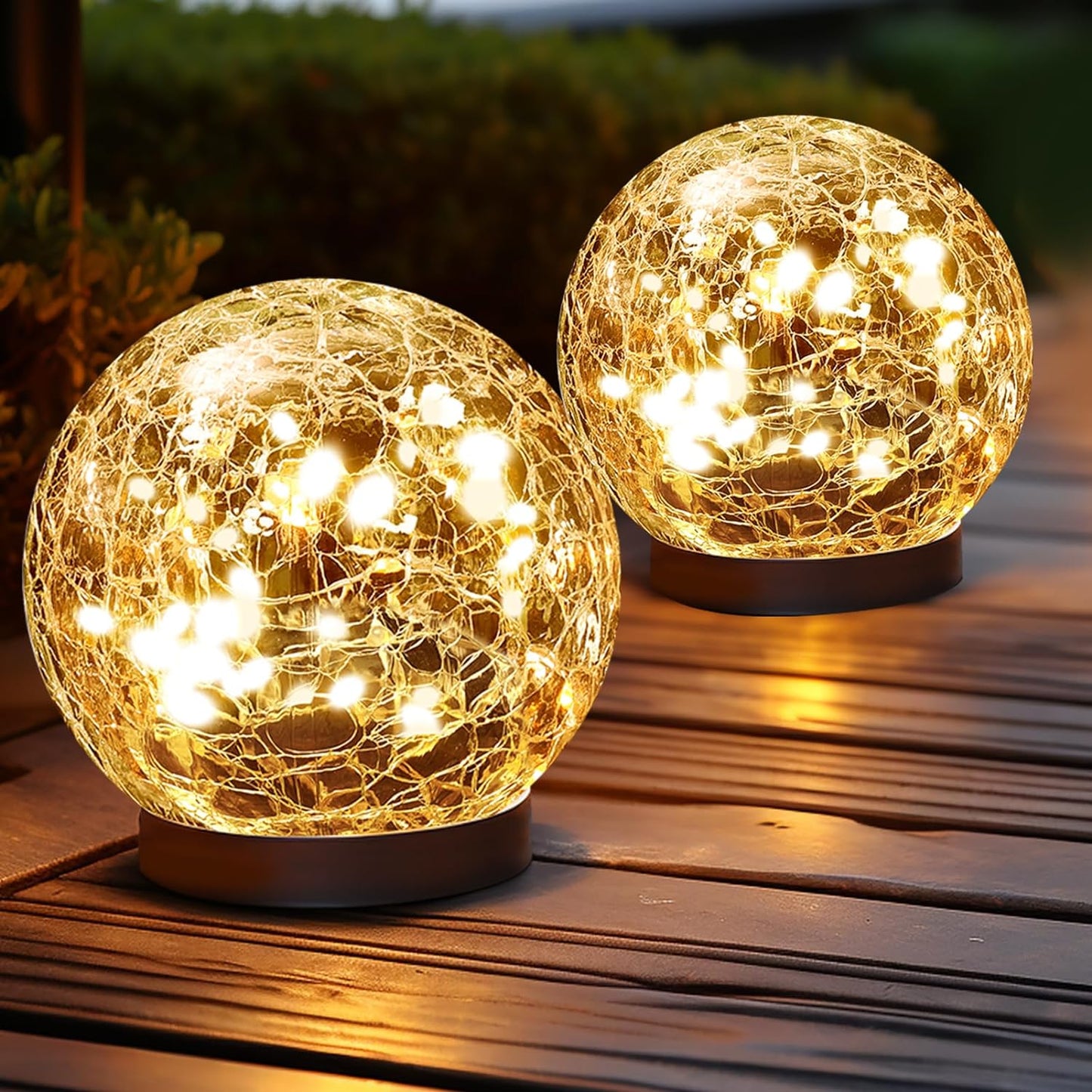 Solar Globe Lights Outdoor Waterproof-Solar Balls Garden-Cracked Glass