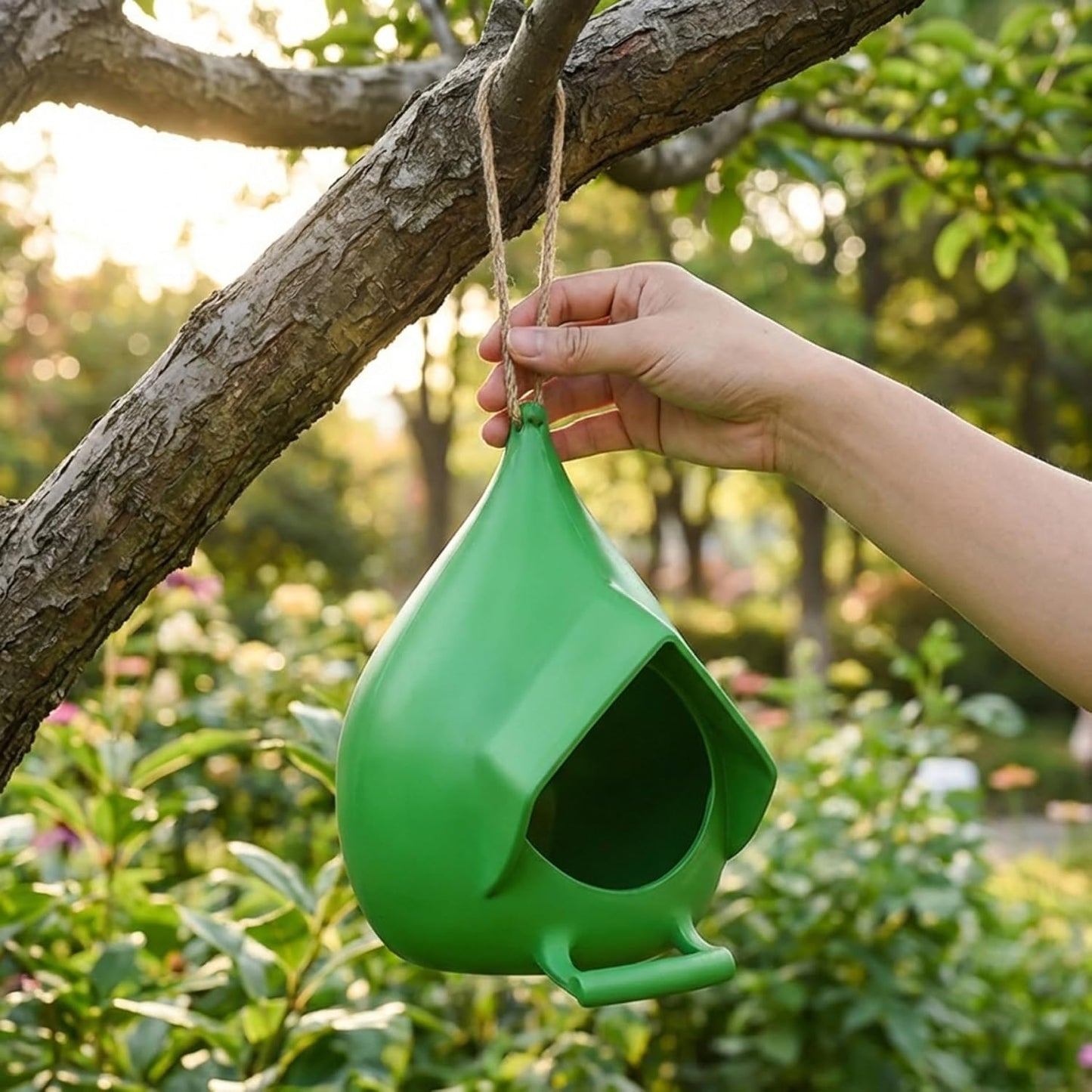 Hanging Bird Feeder, Open Design Wild Bird Feeders for Outdoor Garden, Decorative Birdfeeder with Stable Stand for Small Birds, Green