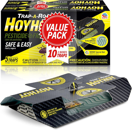 HOY HOY Trap A Roach - 10 Traps [2 Pack] Baited Glue Traps, Great for 