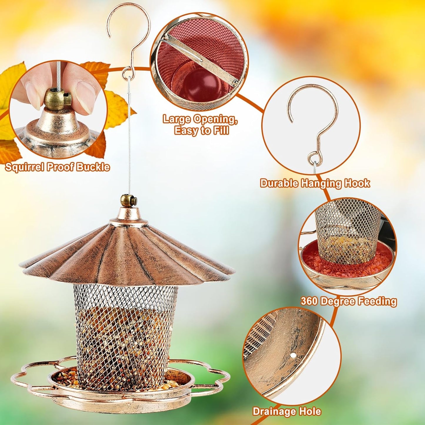 LBTING Bird Feeder for Outdoor, Squirrel Proof Metal Wild Bird Feeder 