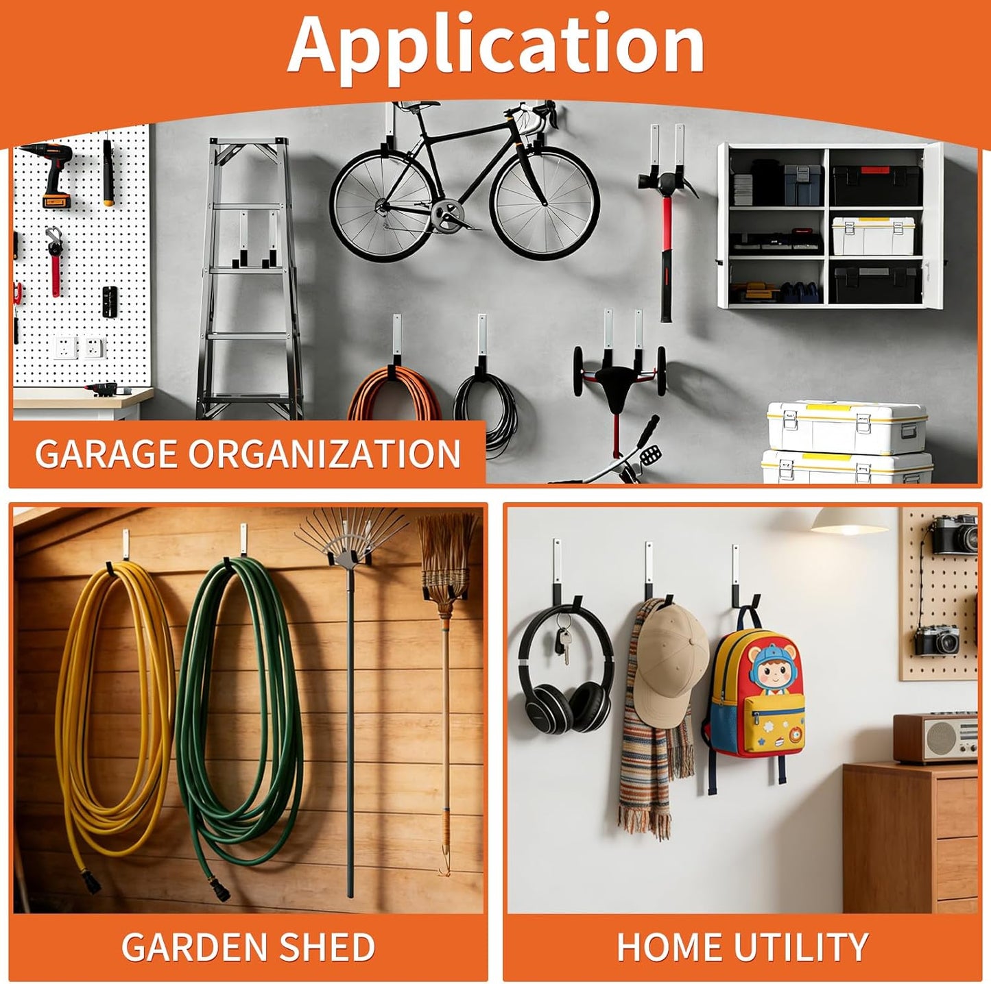 Heavy Duty Steel Garage Hooks,Garage Storage Utility Hooks,Anti-Slip Garage Hooks,Garage Garden Tool Organizer,Steel Wall Mount Hooks, Garden Hose Hanger, Black J Hooks (Large-6PC)