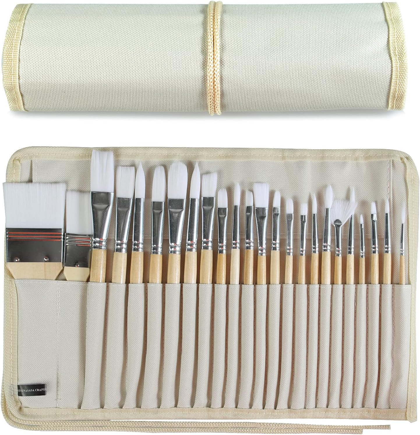 Paint Brushes Set of 24 Pieces Wooden Handles Brushes with Canvas Brus