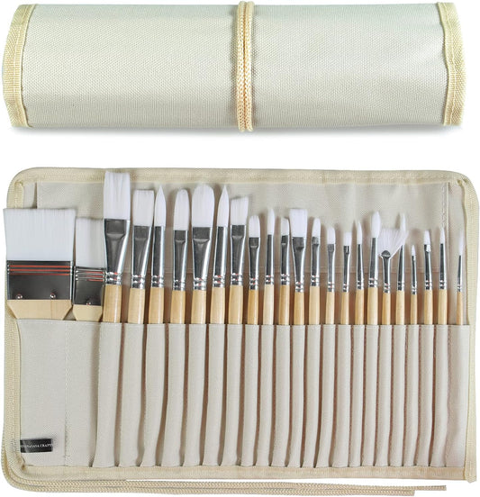 Paint Brushes Set of 24 Pieces Wooden Handles Brushes with Canvas Brus