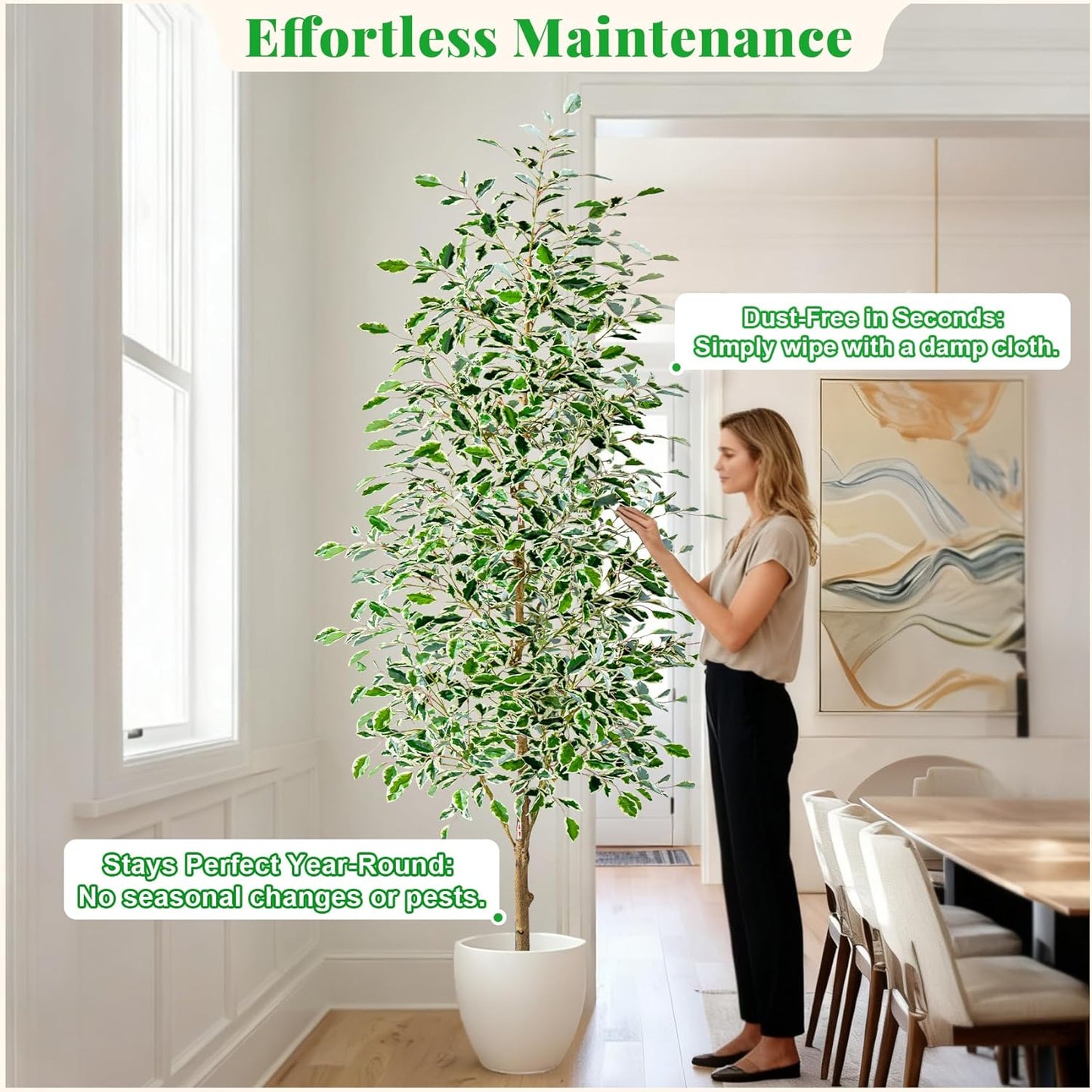 7FT Artificial Ficus Trees Indoor Faux Trees Indoor Fake Floor Plants Tall Artificial Tree with White Pot Faux Tree Fake Indoor Tree Silk Plants Artificial Trees for Home Decor Indoor
