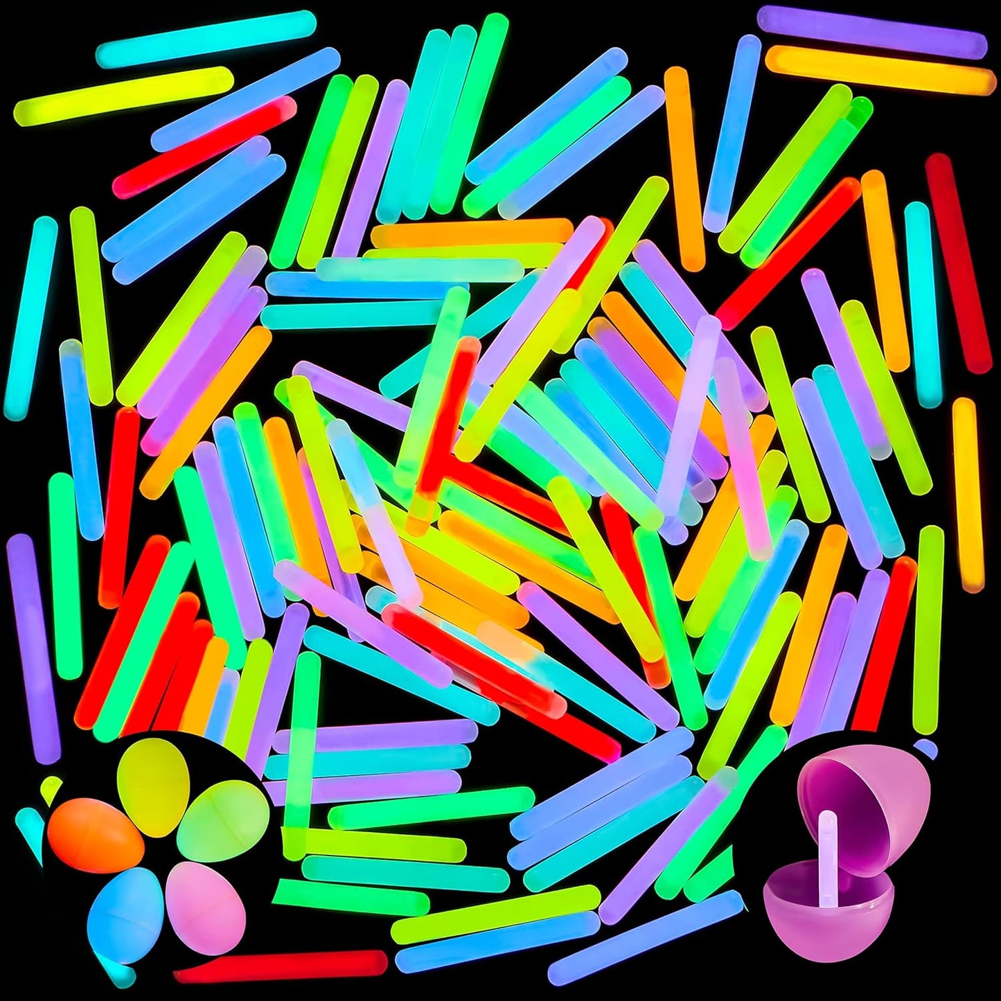 JOYIN 100 Mini Glow Sticks(1.7"), 8 Colors, Small Glow in The Dark for Easter Eggs Party Favors,Easter Basket Stuffer Party Pack, Weddings Classroom Decorations Prizes