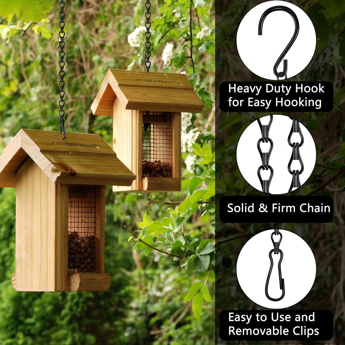 garini 26 Inch Hanging Basket Chain with Hooks, Black Hanging Chain for Hanging Bird Feeders, Billboards, Chalkboards, Basket, Planters, Lanterns, Wind Chimes and Decorative, 4 Pack
