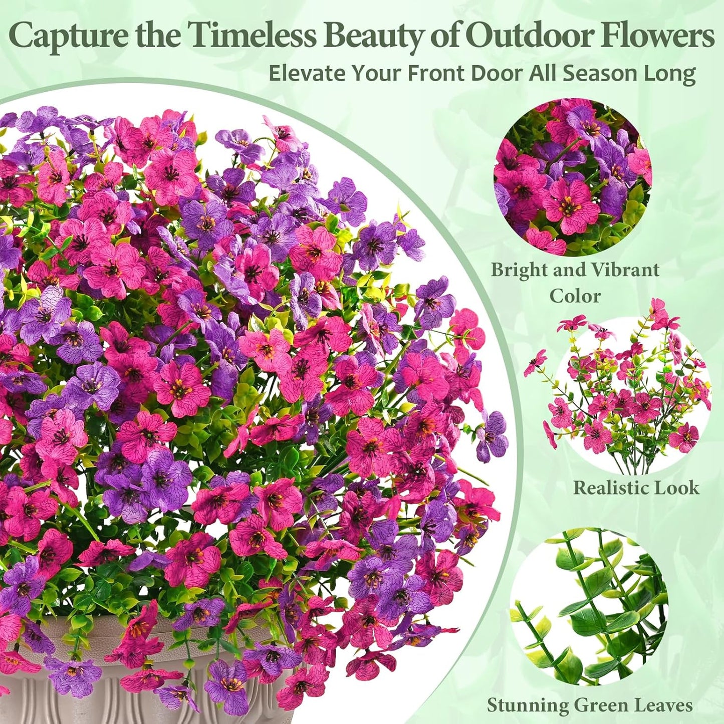 Yastouay 24 Bundles Artificial Flowers for Outdoors, UV Resistant Artificial Outdoor Flowers No Fade Fake Outdoor Flowers Plants for Garden Porch Window Box Pot Planters Decor (Fuchsia+Rose Red)
