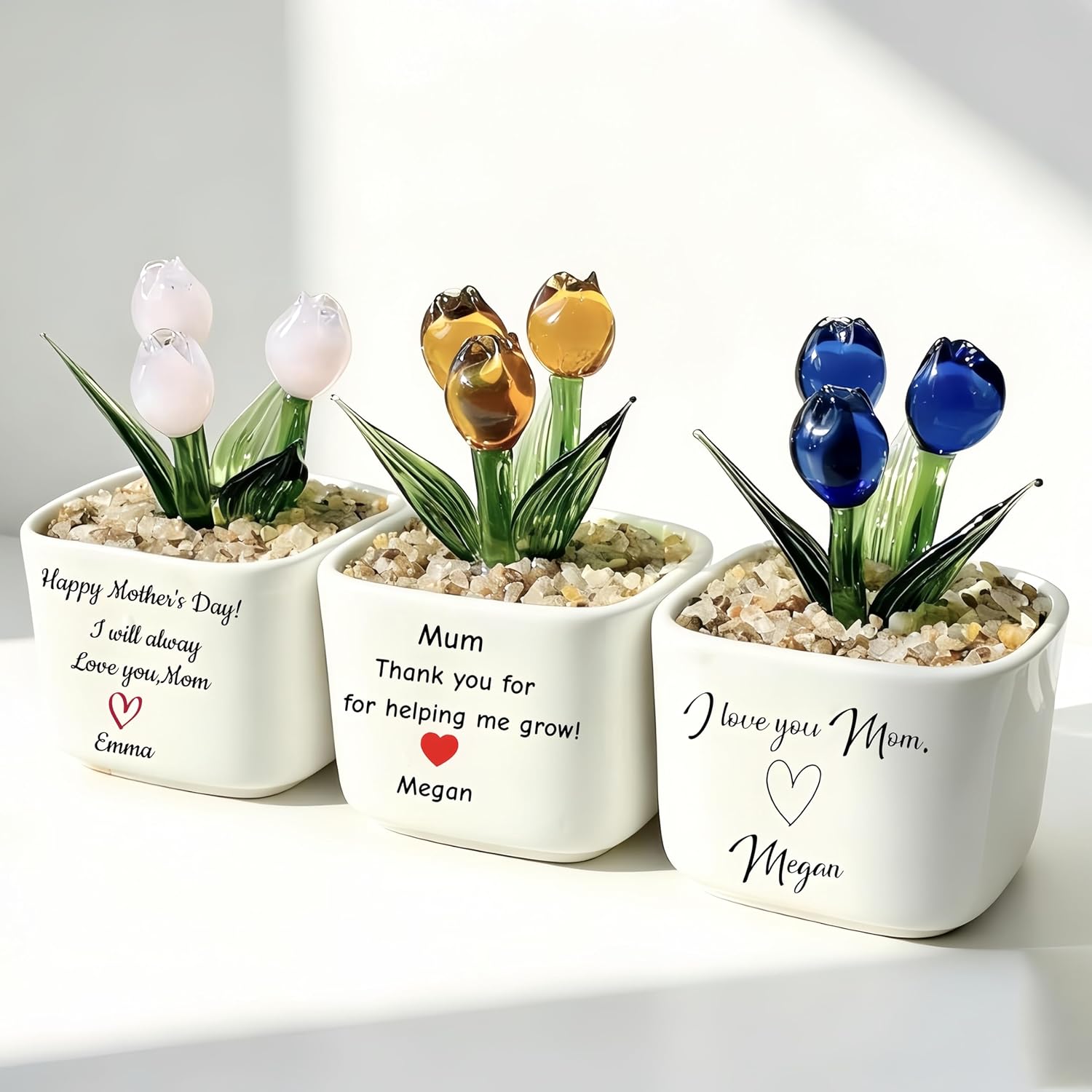 Personalized Glass Tulip Gift for Mom, Handmade Blown Everlasting Flow