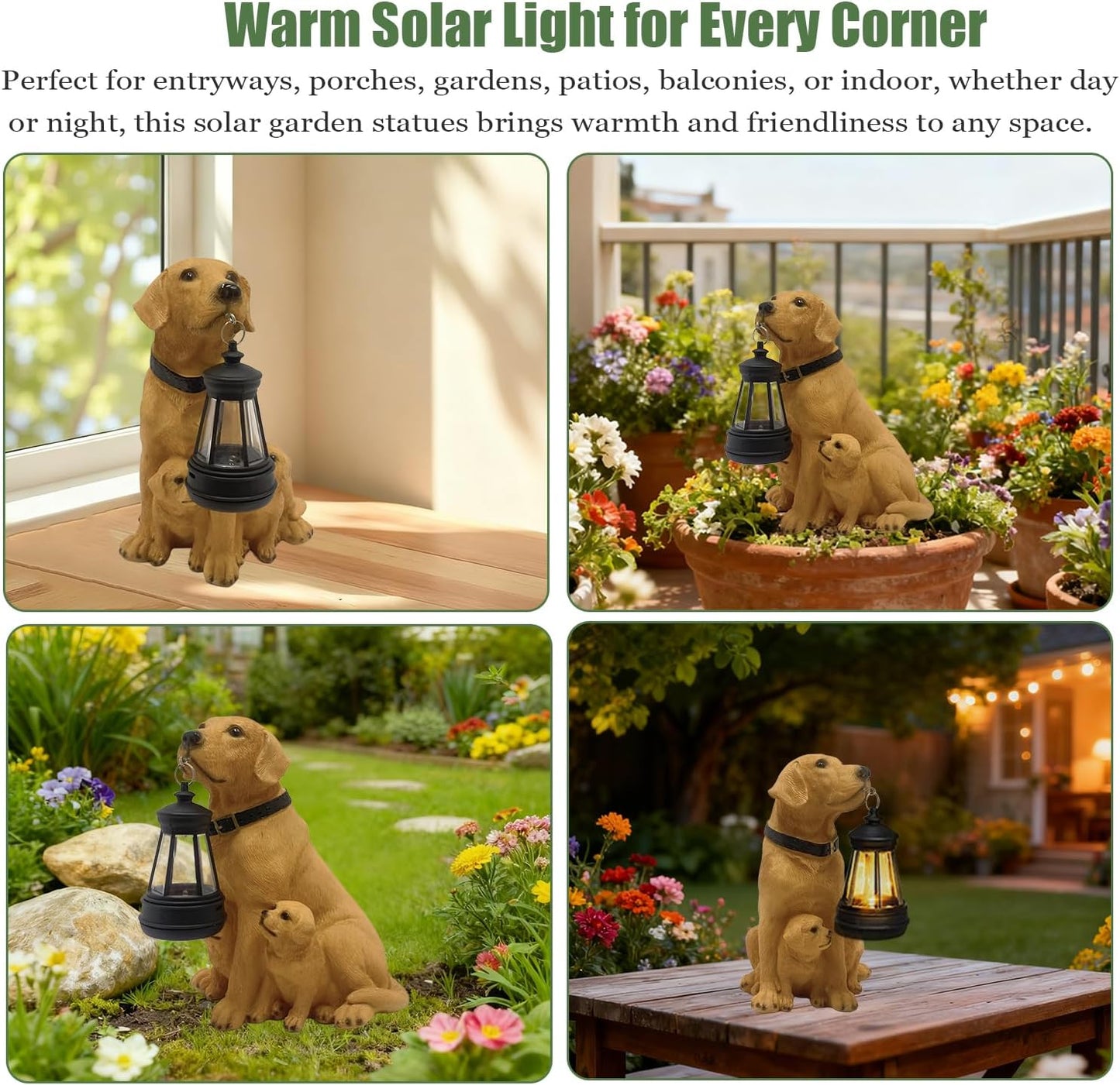 Garden Dog Statues with Solar Lantern, Outdoor Resin Figurine Solar Lights for Yard, Balcony & Porch Decor, Labrador Family Decoration Art Sculpture, Housewarming Garden Gift.(Labrador Family)