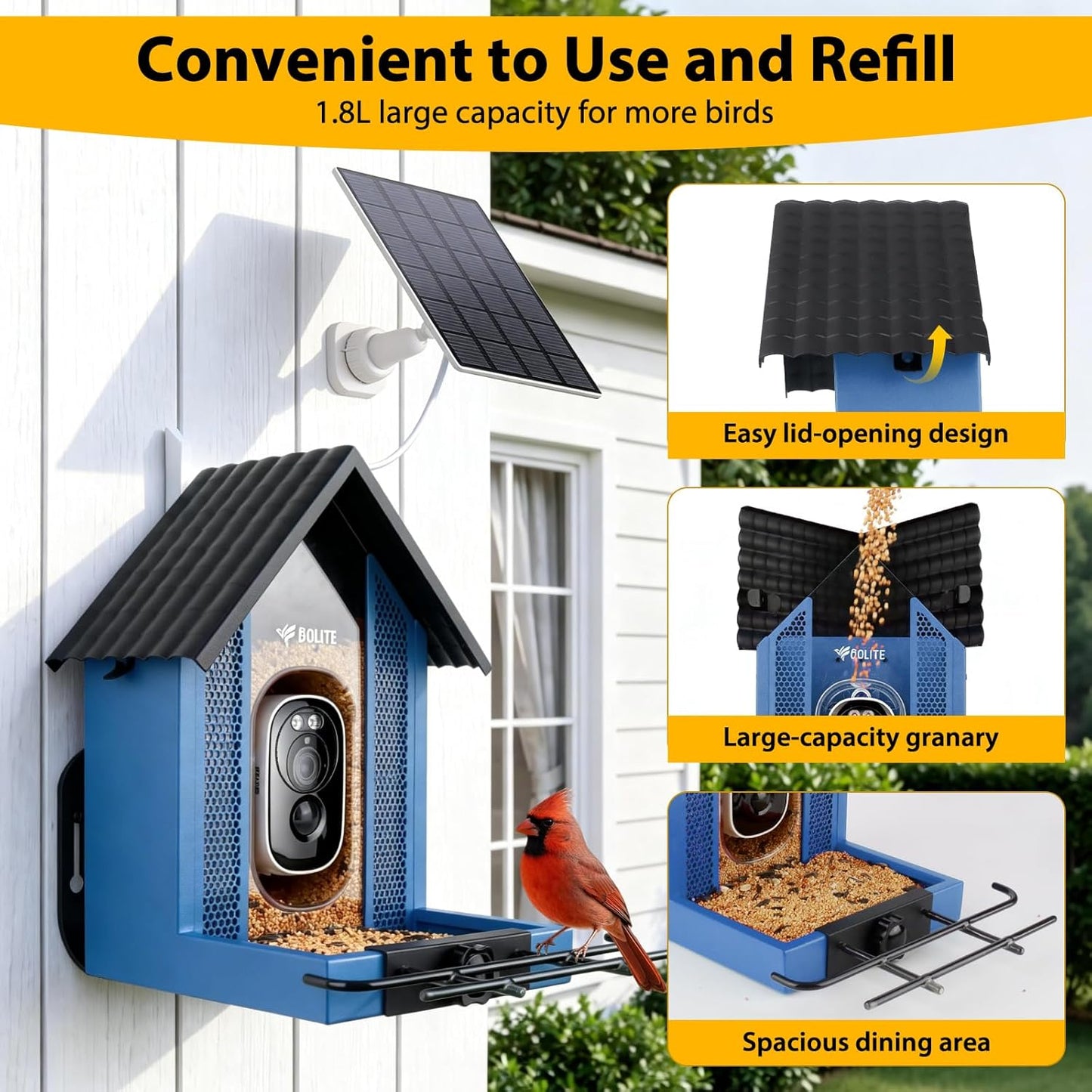 Smart Bird Feeder with Camera 2.5K HD, BOLITE Bird House for Outdoors,