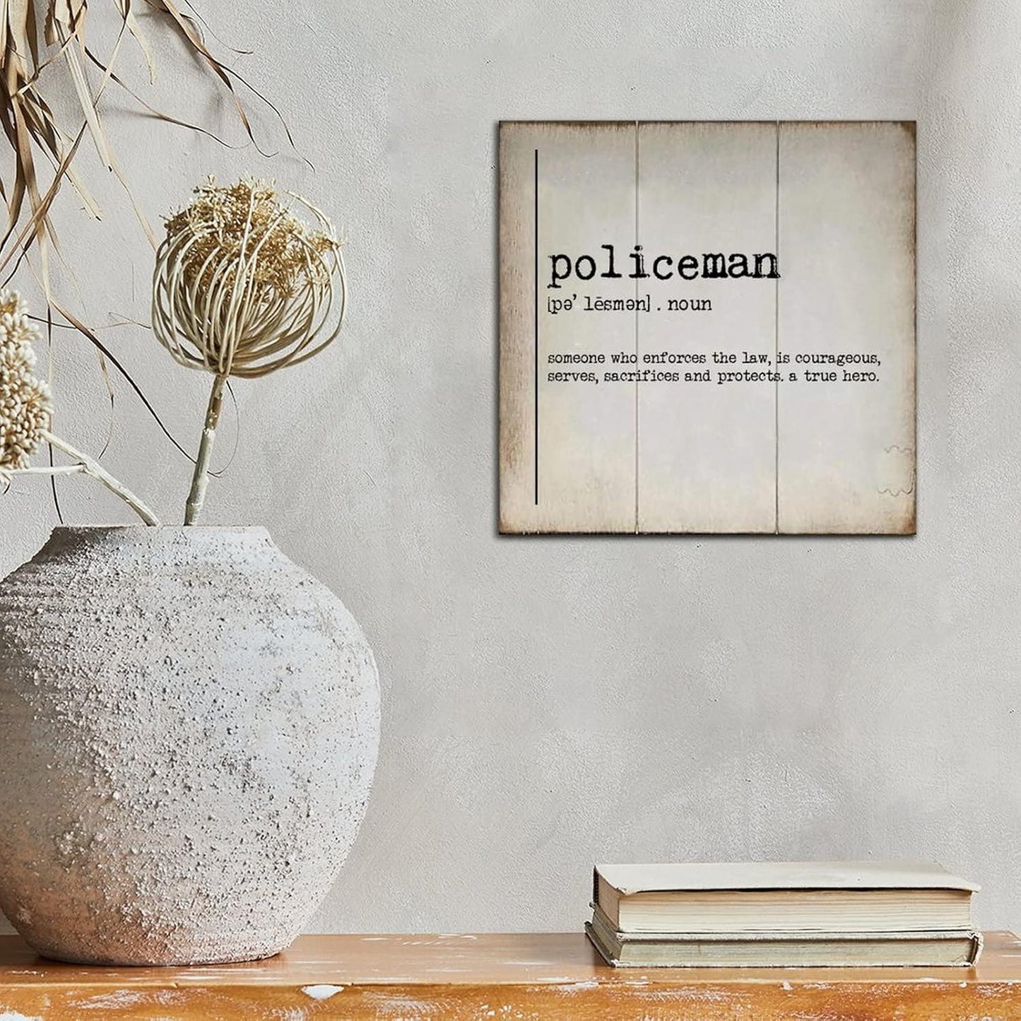 LITTLEGROVE SEEDS Vintage Wood Signs Policeman Definition Typography Wood Plaque Policeman Farmhouse Wall Art Rustic Wall Decorations for Living Room for Home Man Cave Garden Bars Cafes 8x8in