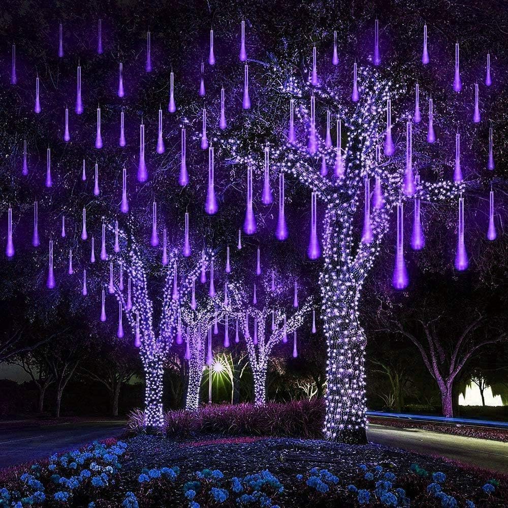 Waterproof Solar Garden Lights, Solar Meteor String Lights with 288 LEDs Falling Raindrop Effect, 50cm 8 Tubes Blue Outdoor Lights for Garden, Holiday, Party, Wedding & Christmas (Purple)
