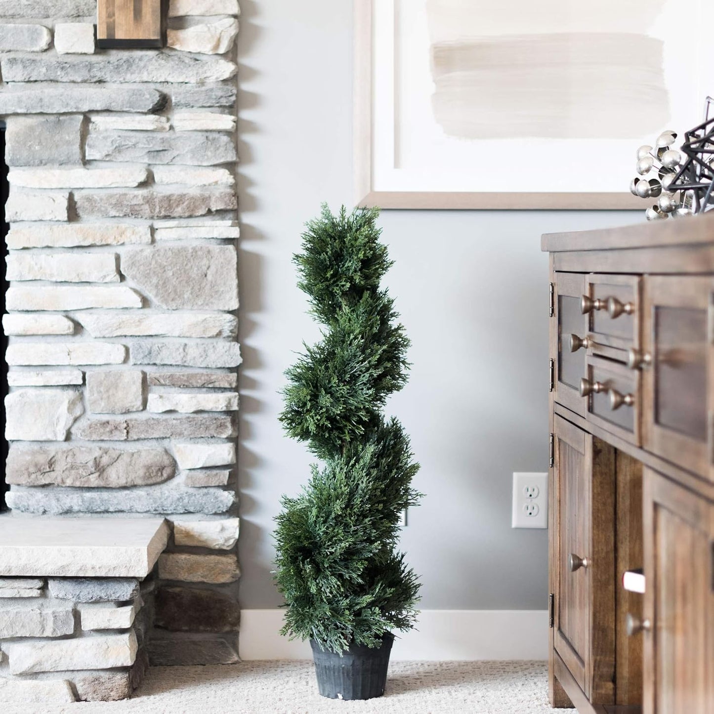 Vickerman Artificial Cedar Topiary Spiral Tree 3 Foot Tall - Potted Natural Green Cedar - UV Resistant Indoor/Outdoor Home Patio Front Door Faux Decor