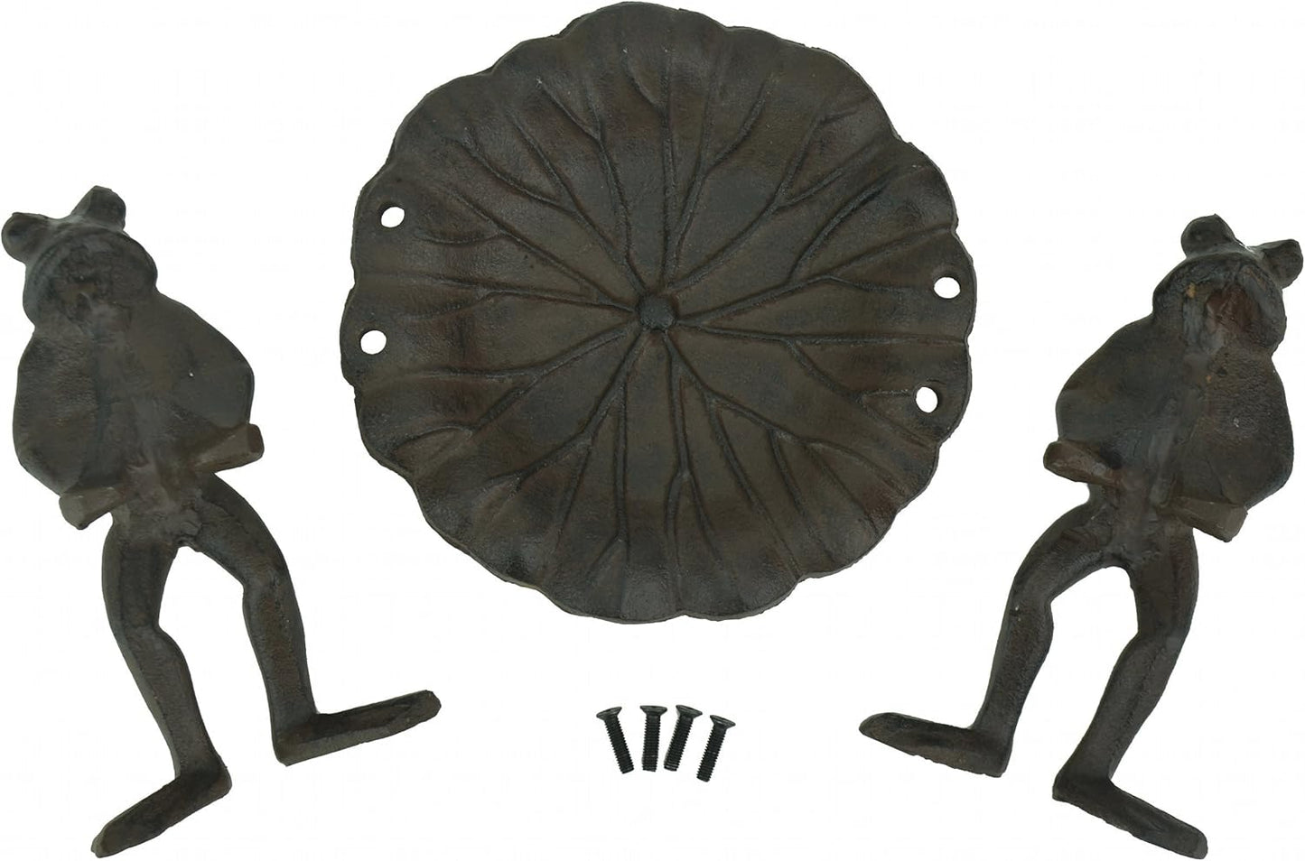 Decorative Cast Iron Bird Feeder Frogs Holding Leaf 5.75" Tall