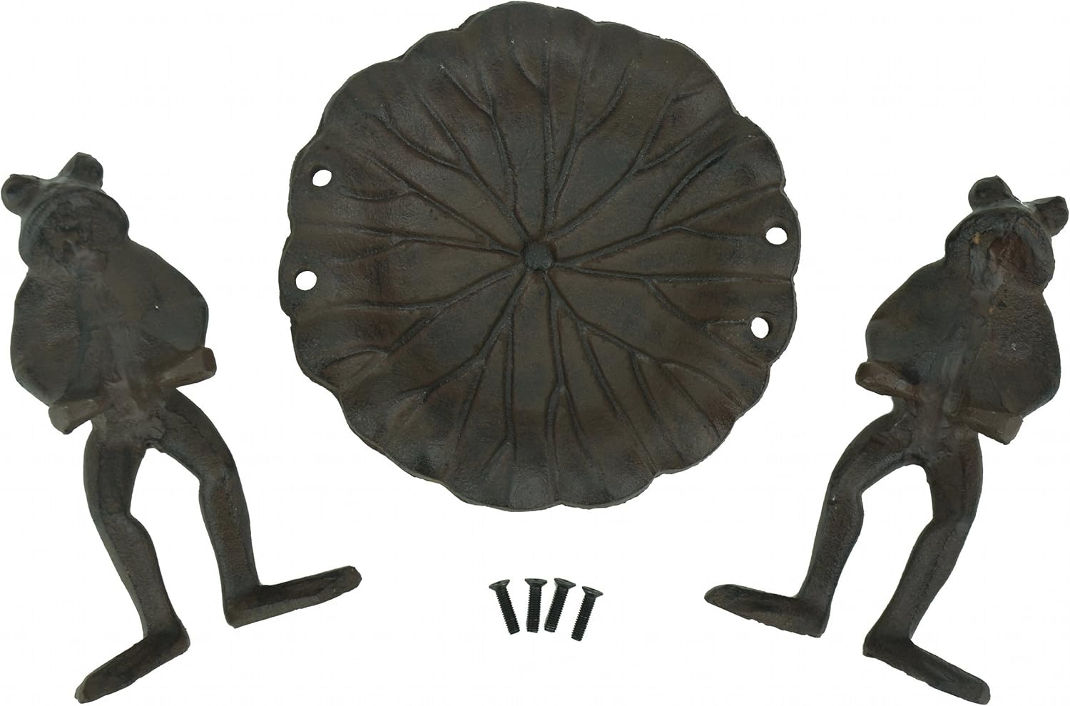 Decorative Cast Iron Bird Feeder Frogs Holding Leaf 5.75" Tall