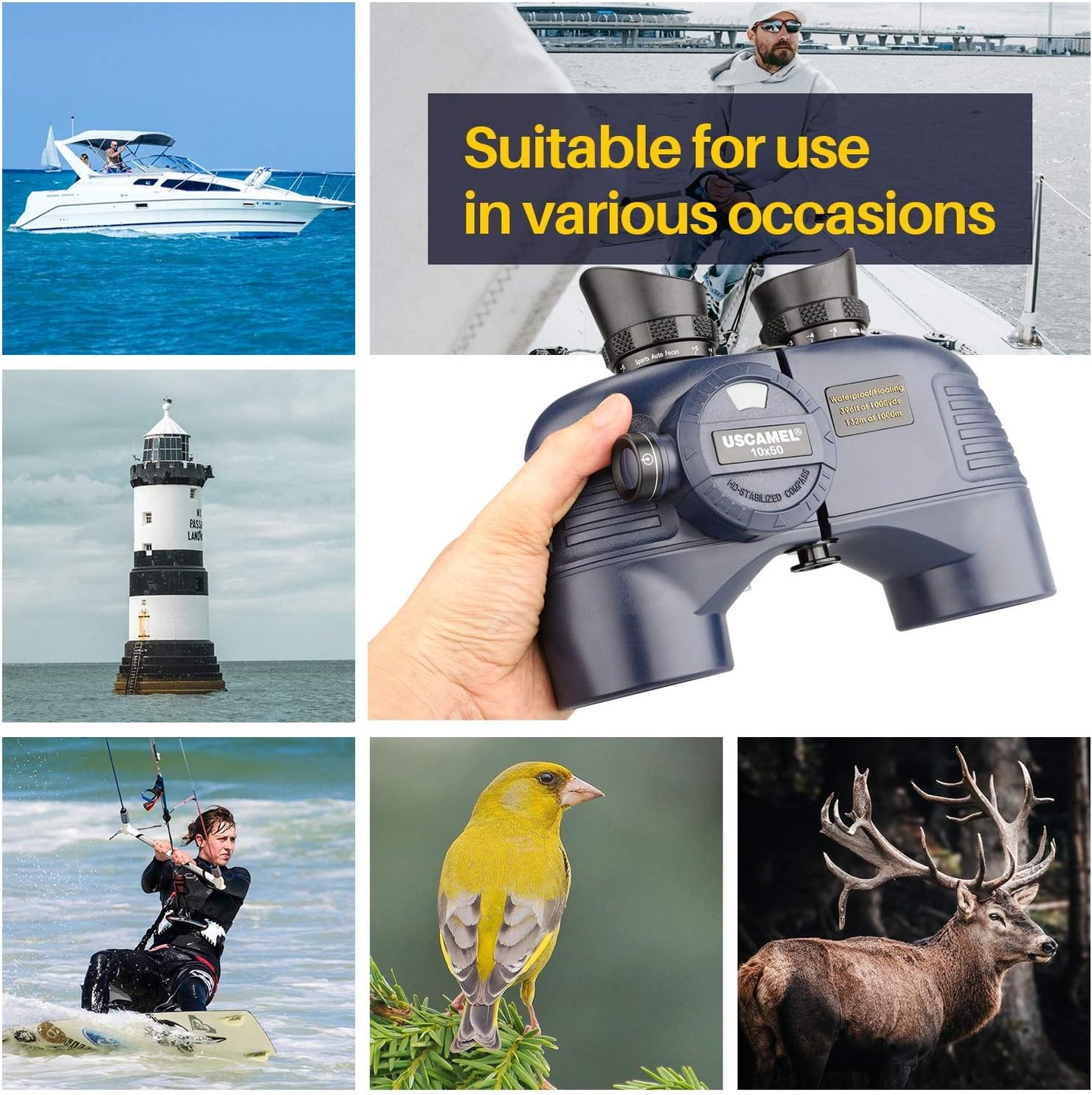 USCAMEL 10x50 Marine Binoculars for Adults, Waterproof Binoculars with