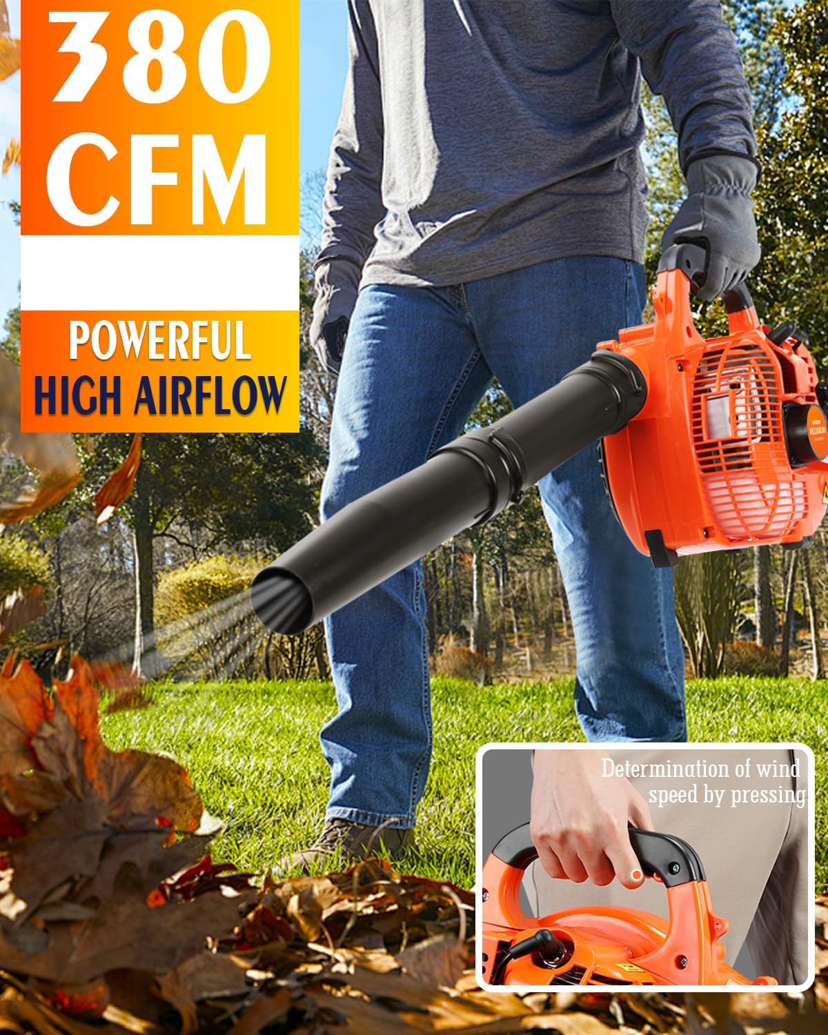 Gas Leaf Blower 26cc Handheld, Powerful 2-Cycle Engine, 180 MPH 380 CF