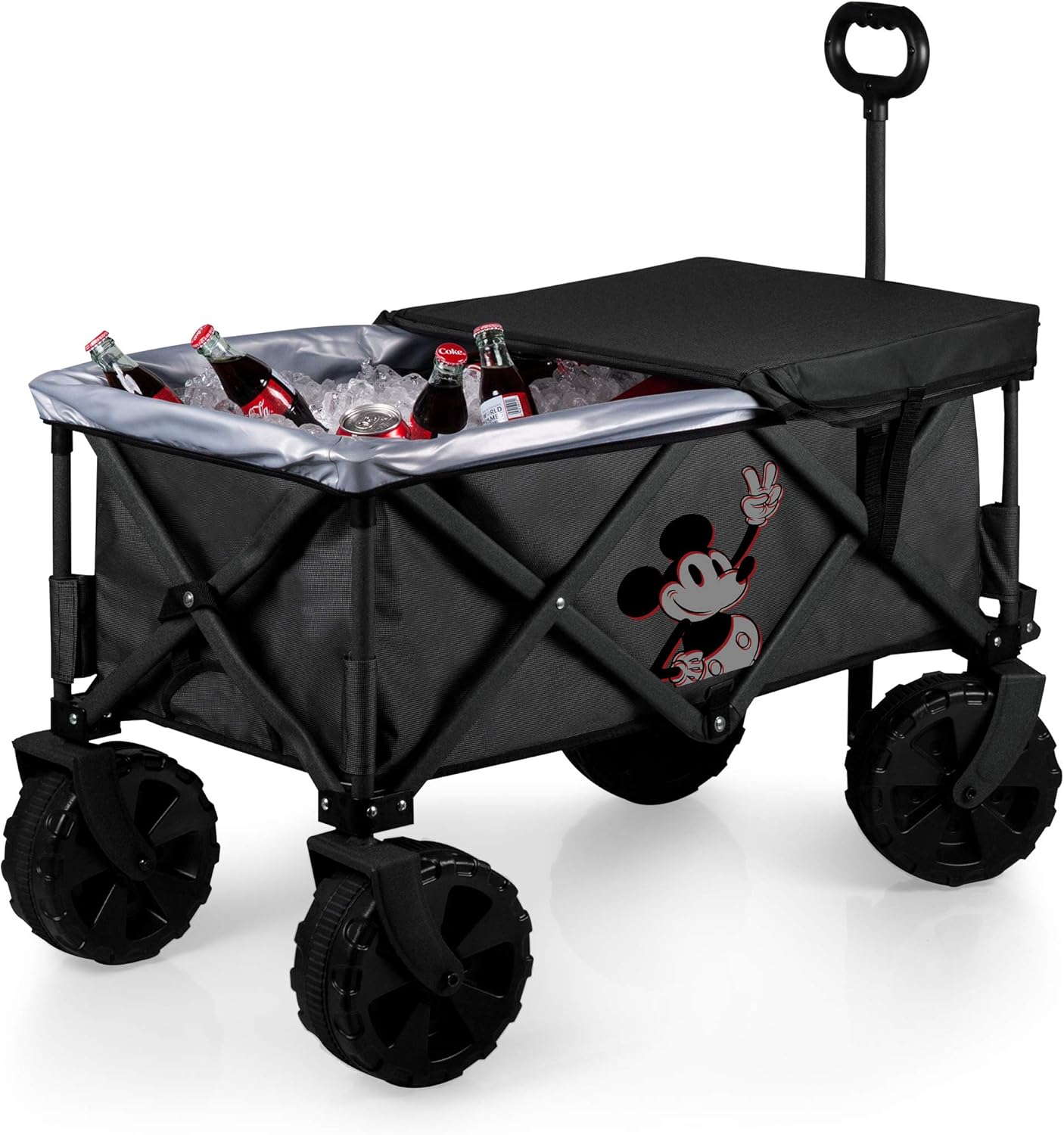 PICNIC TIME Disney Mickey Mouse Adventure Wagon Elite All-Terrain Beach Wagon withTable Top Lid & Soft Cooler Liner, Utility Wagon, Garden Wagon, (Dark Gray)