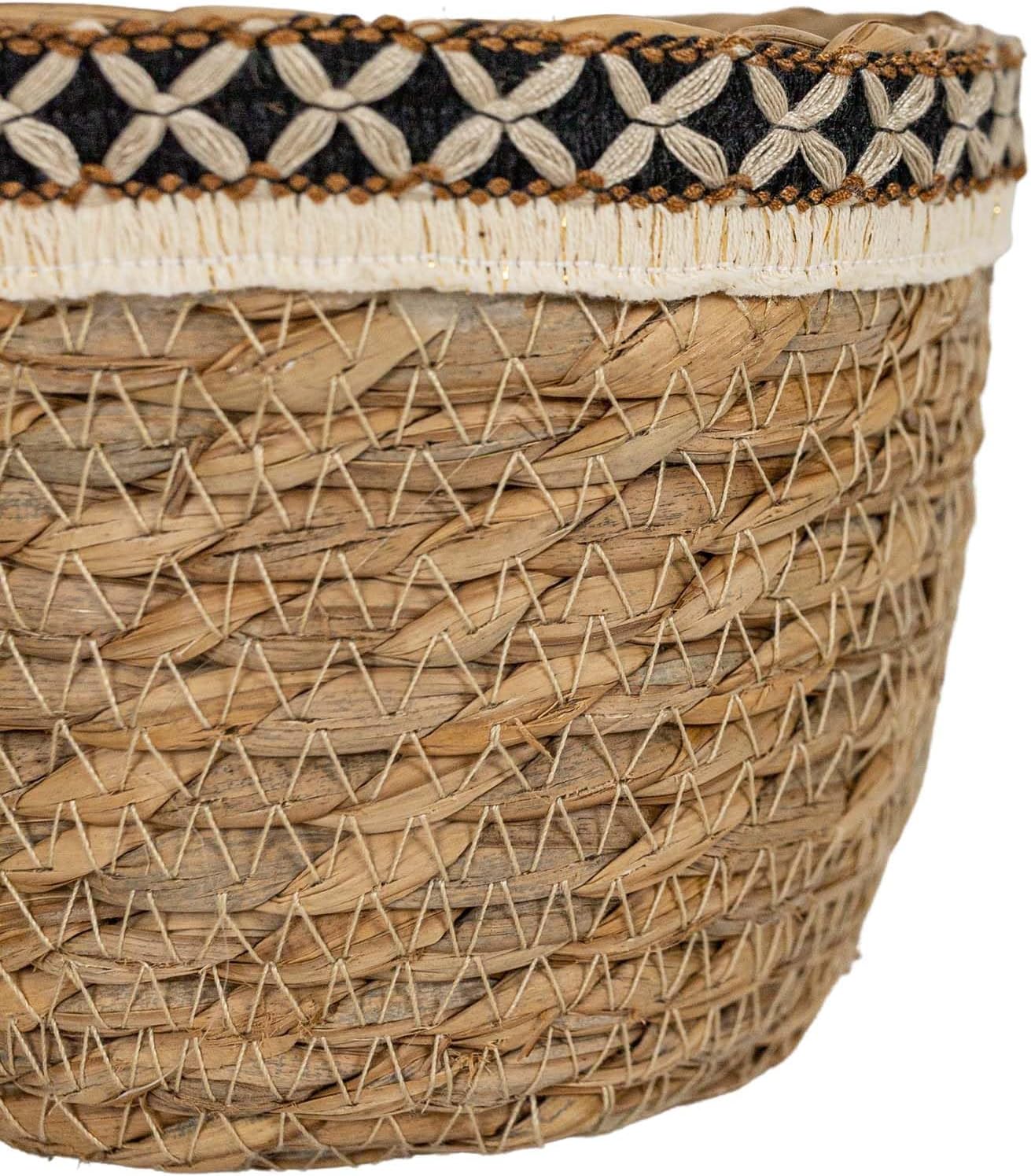 Foreside Home and Garden Set of 2 Embroidered Rim Baskets Natural Seag