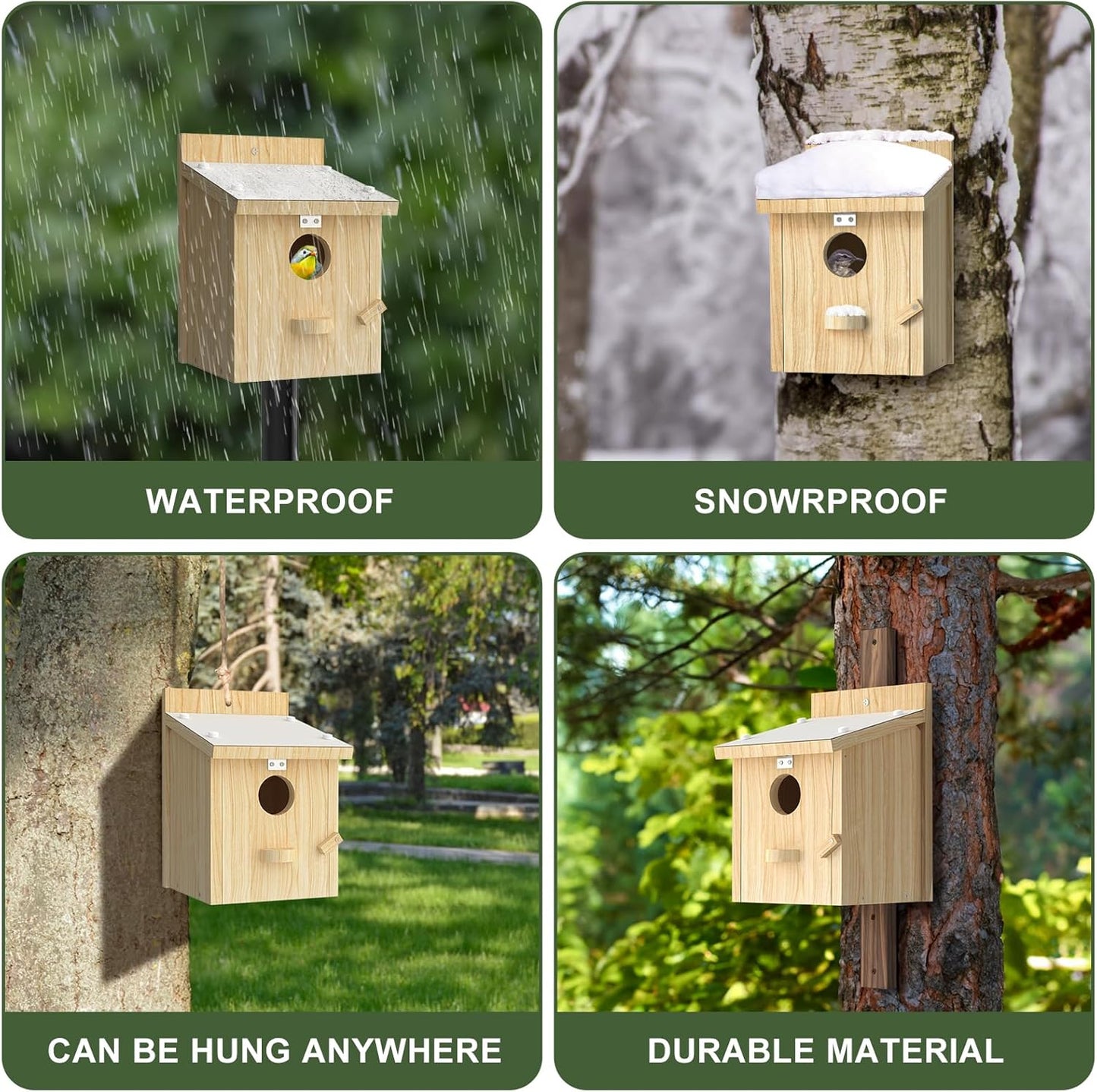 Bird Houses for Outside, Bluebird House with Standing Perch, Hanging Wood Bird House with Waterproof Acrylic Plate for Small Birds Bluebird Finch Swallow Wren Chickadee Assembly Required