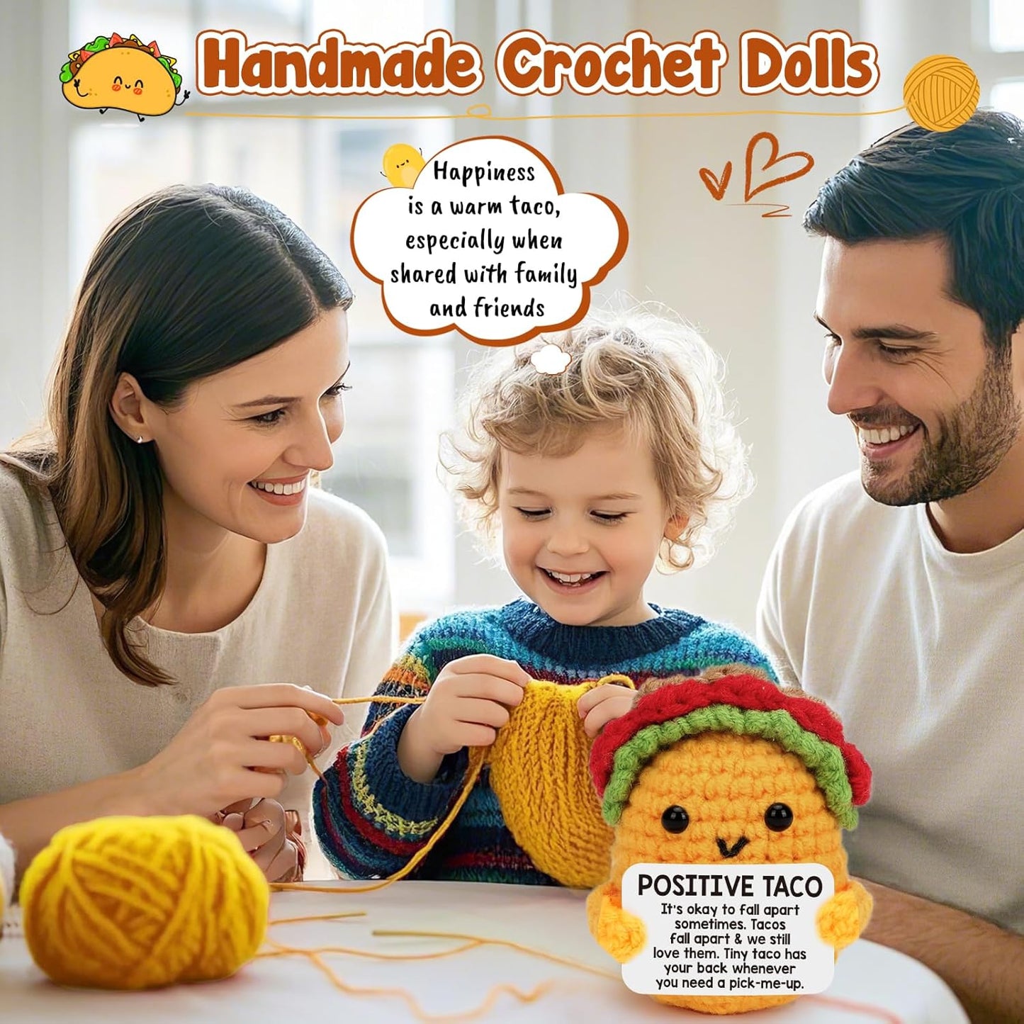 LuoHere Positive Crochet Taco Birthday Gifts for Women Men Easter Basket Stuffers Essentials Adult Kids Son Mom Dad Daughter Sister Friend Coworkers Self Care Emotional Inspirational Support