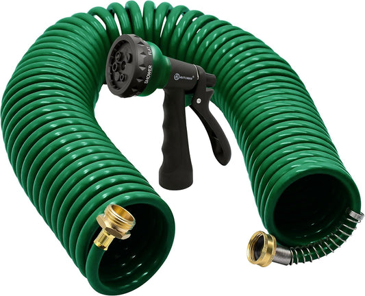 AUTOMAN Coil Garden Hose 50 ft, EVA Curly Water Hose with Brass Connec