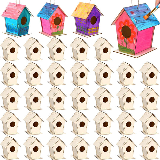 12 Pcs 6.3'' Wooden Bird Houses Kits Bulk for Kids to Build DIY Unfinished Wood Birdhouses to Paint Wood Arts and Crafts Birthday Gifts for Vbs Crafts Class Parties