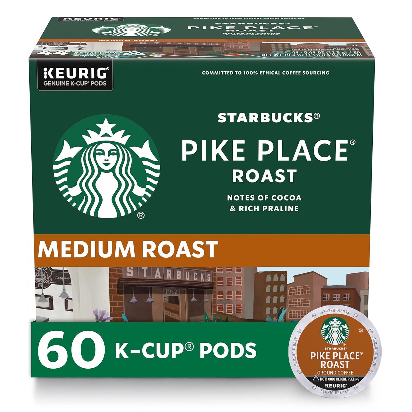 Starbucks K-Cup Coffee Pods, Medium Roast Hot or Iced Coffee, Pike Pla
