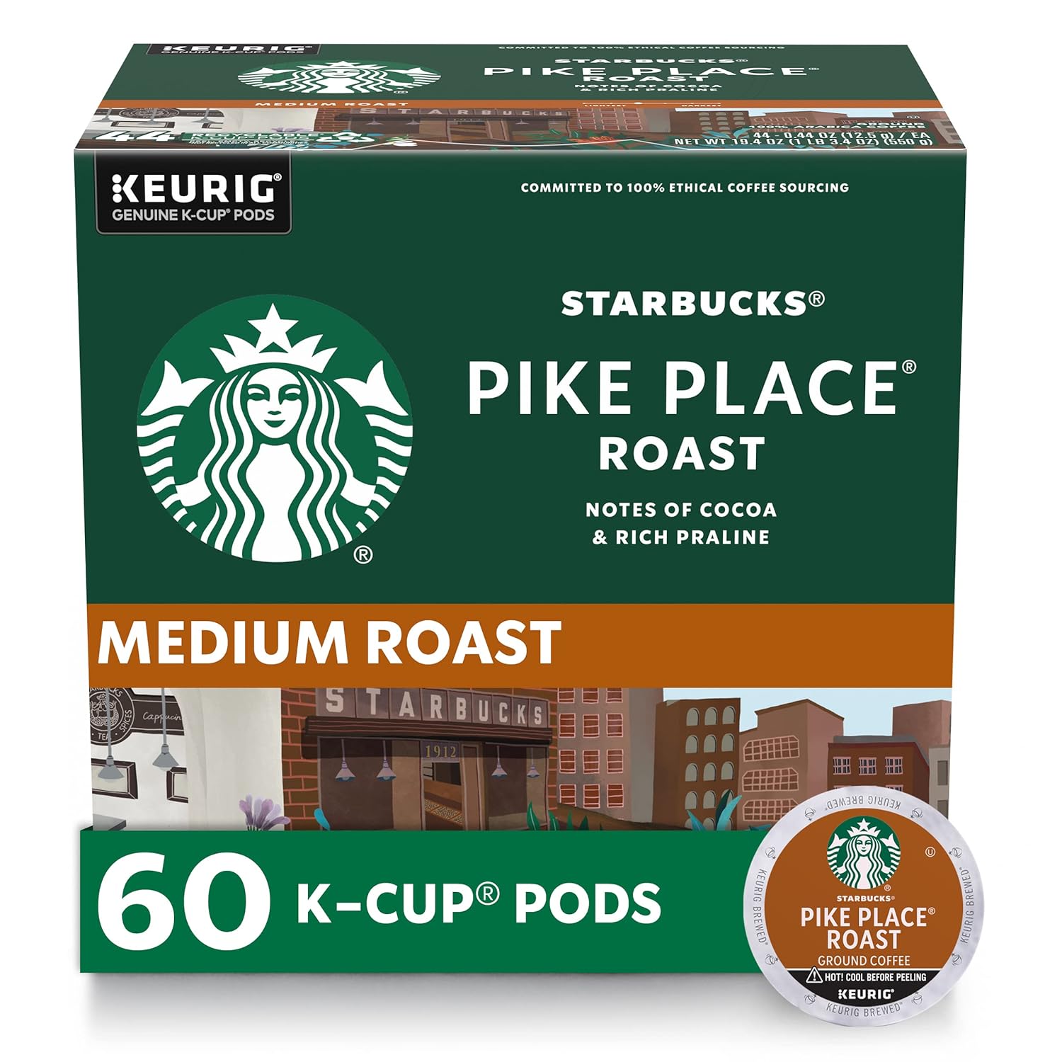 Starbucks K-Cup Coffee Pods, Medium Roast Hot or Iced Coffee, Pike Pla
