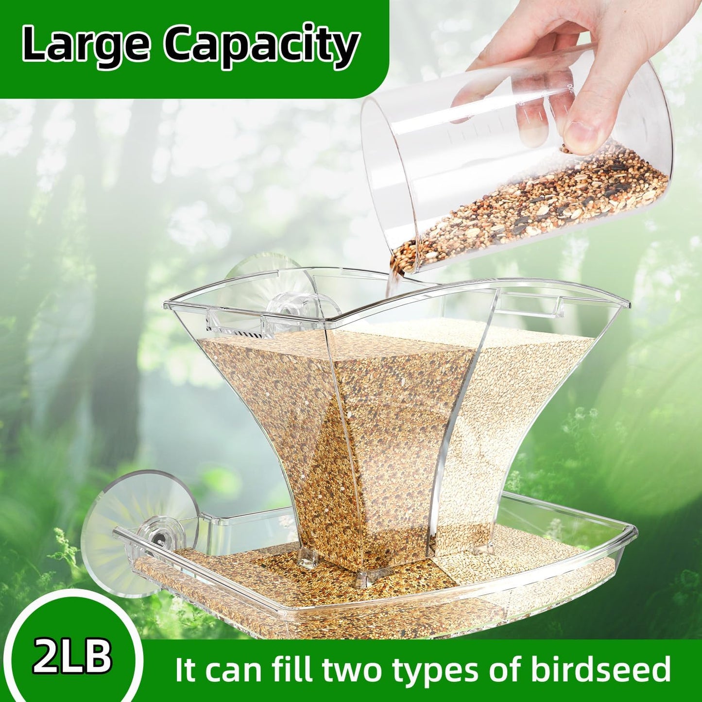 Window Bird Feeder for Outside with Waterproof Seed Storage – Strong Suction Cups, Large Capacity, Easy to Clean, Gifts for Bird Lovers