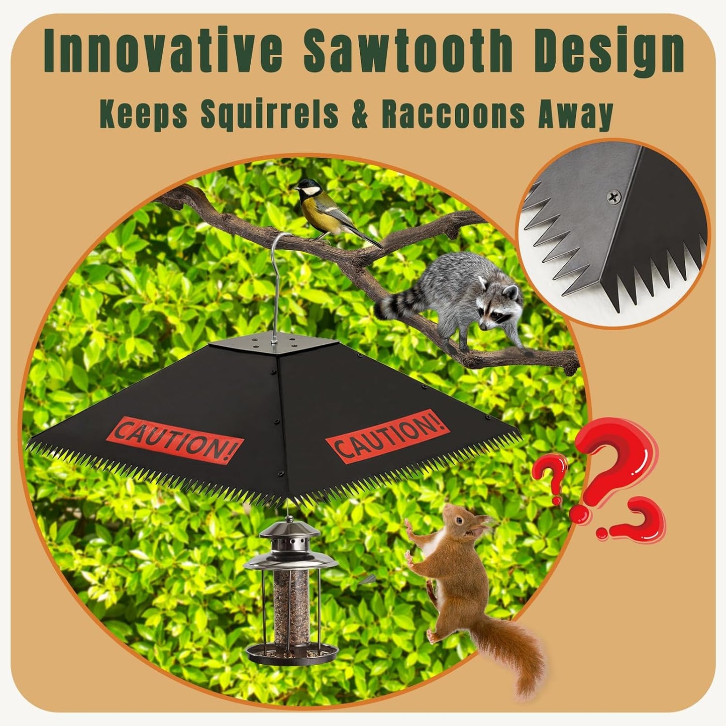 Squirrel Baffle for Bird Feeder Pole,Metal Guard for Shepherd's Hook & 4x4 Post, Raccoon Proof Outdoor Deterrent with 4pcs Warning Stickers, Bird House Protection