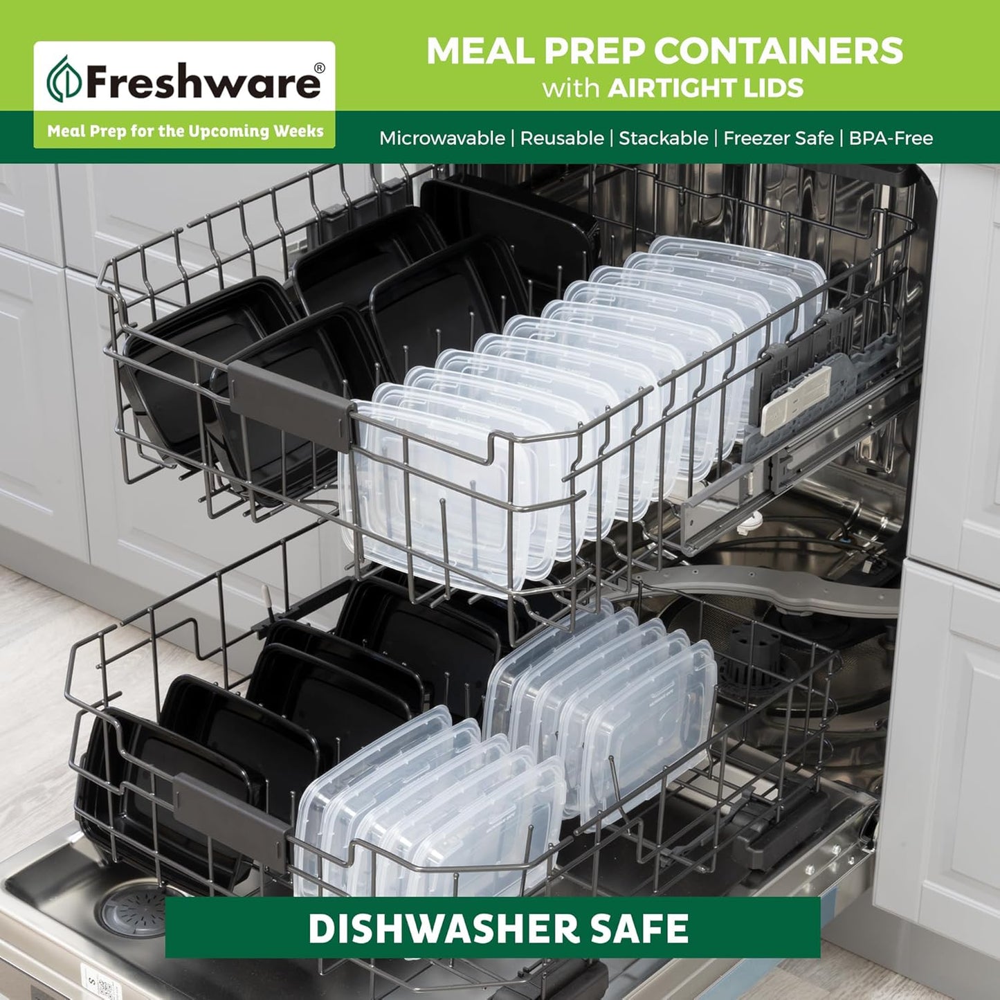 Freshware Meal Prep Containers [50 Pack] 1 Compartment with Lids, Food