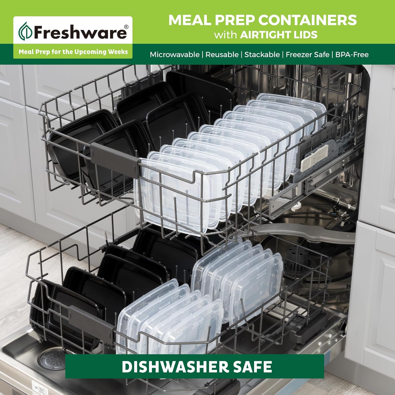 Freshware Meal Prep Containers [50 Pack] 1 Compartment with Lids, Food