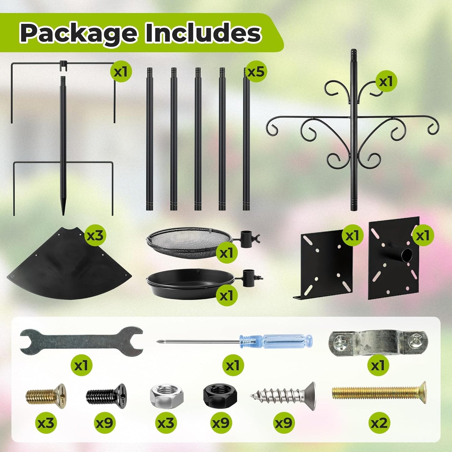 Bird Feeder Pole Stand - 92 Inch Bird Feeding Station for Outdoor Outside, Heavy Duty Adjustable Birdhouse Pole Standing with Base Kit, Includes 4 Hook Water Basin Tray for Garden Yard