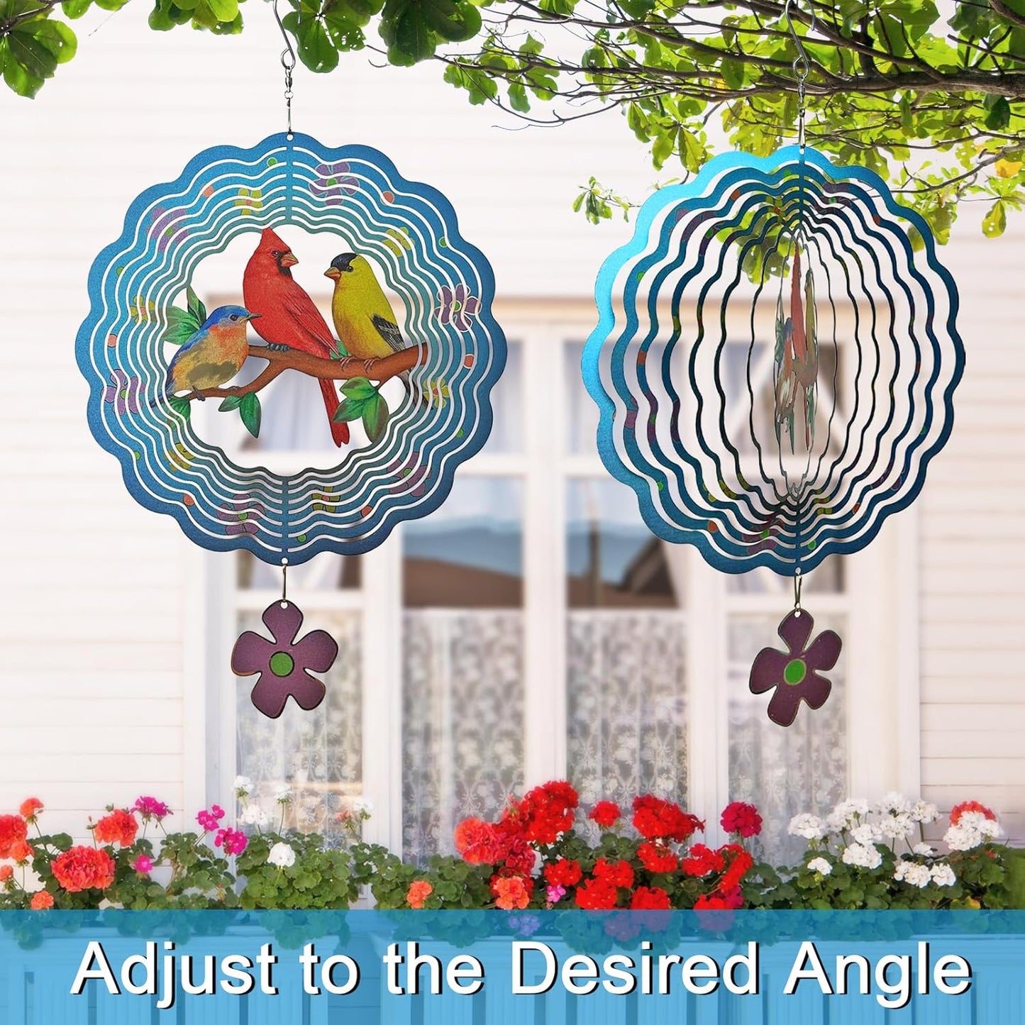 Birds Wind Spinners,3D Cardinal Stainless Steel Hanging Spinner, Wind Catchers Sculpture for Indoor, Outdoor Decor,Yard Art
