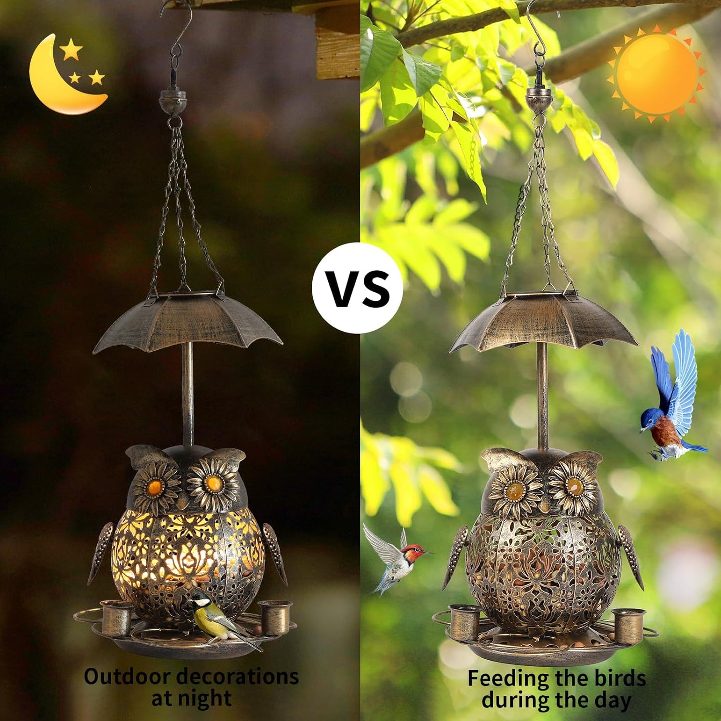 Solar Bird Feeder for Outdoors Squirrel Proof, Wild Bird Feeder with Solar Lamp, Suitable for Attracting Wild Birds and Decorating Gardens
