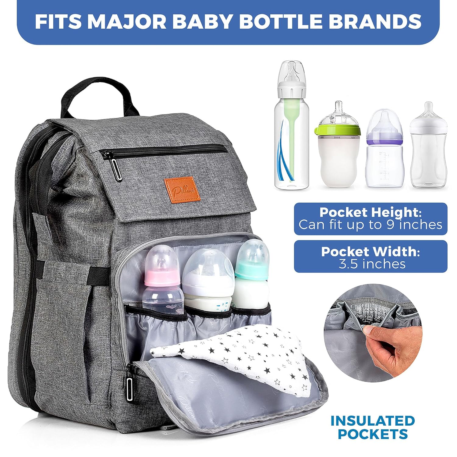 PILLANI Baby Diaper Bag Backpack - Baby Bags for Girls & Boys, Large W